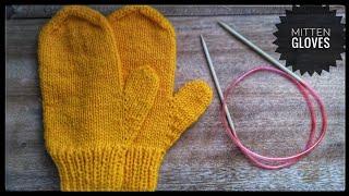 How to knit a mitten gloves with circular needles, step by step tutorial.