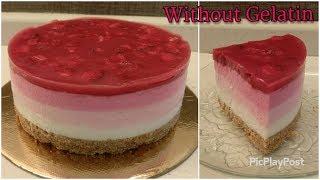 TRIPLE Layered Strawberry Cheesecake without Gelatin | No bake Cheesecake Recipe