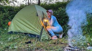 SEXY  GIRL SOLO TETTY CAMP COMPLETE AND RELAXING IN TENT IN STREAM ! ASMR FOREST SOUND #trend #ASMR