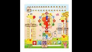 PLAYCUBE 6in1 Multi Functional Wooden Calendar Clock with Sliders Preschool Educational Learning Toy