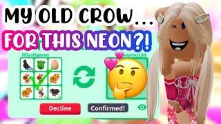 MY OLD CROW…. FOR THIS NEON PET?! TRADING HIGH TIERS!#adoptmeroblox #preppyadoptme #preppyroblox