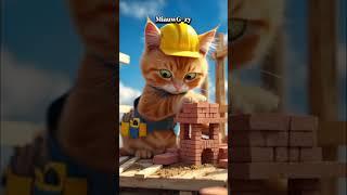 Orange cat is stacking bricks to build a house #trending #cat #shorts