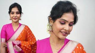 Pongal Makeup Look | Simple makeup look for saree | Traditional makeup with bun hairstyle !