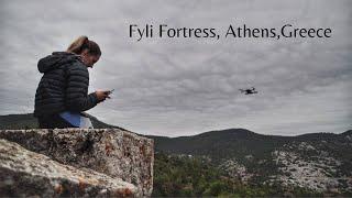 Flying a Drone over Ancient Fortress of Fyli in Parnitha Mountain, Athens, Greece