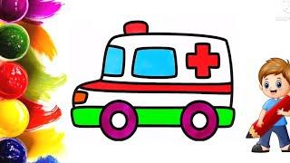 How to draw and color an ambulance for kids| Как нарисовать машину скорой помощи