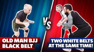 Old Man BJJ Black Belt vs TWO White Belts - AT THE SAME TIME!