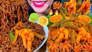 ASMR BLACK BEAN NOODLES, SPICY CHICKEN FEET, OCTOPUS MUKBANG MASSIVE Eating Sounds
