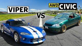 AWD Sleeper Civic drag races 2nd Gen Viper on No Prep Tarmac