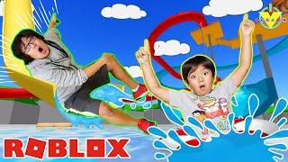 RYAN AND DADDY AT THE WATER PARK ! Let’s Play Roblox Water Park