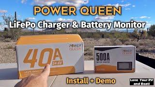 Power Queen 40A Lithium Battery Charger &  Monitor Installation + Demo