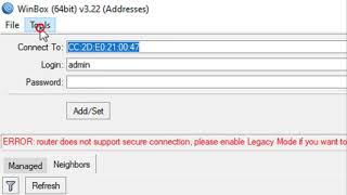 Router does not support secure connection Mikrotik Winbox