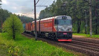 2M62UM-0110 (LDZ Cargo) with mixed freight train passing stop Dārziņi