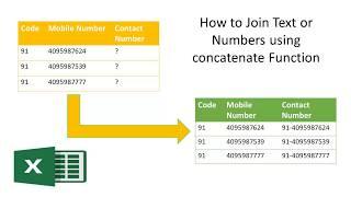 How to use concatenate function in Excel | How to join Text or Numbers using concatenate function.