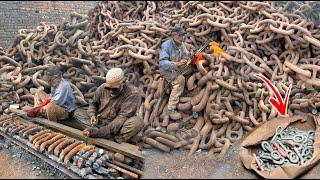 Process of Recycling Old Ship Chains Scrap and Forging to Make Tractor Parts | Metal Waste Recycling