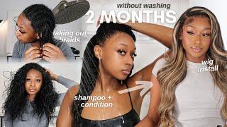 NATURAL HAIR WASH DAY ROUTINE | TAKING OUT 2 MONTH OLD BRAIDS | using OLAPLEX + wig install