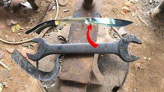 creatively making knife sheaths and handles from buffalo horns and forging knives from used keys