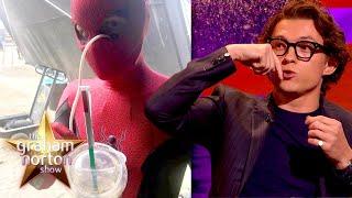 Tom Holland Drank His Frappucino Through The Eyes Of His Spider-Man Mask | The Graham Norton Show