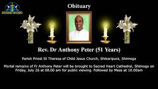 Obitaury : Rev Fr Anthony Peter (51 Years) Diocese Of Shimoga