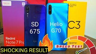 Realme C3 Vs Redmi Note 7 Pro  SpeedTest Comparison | Antutu Score | PUBG | Helio G70 Vs SD 675 