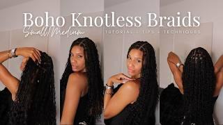 HOW TO: DIY Small/Medium BOHO KNOTLESS BRAIDS | ft @HotBraids Human Hair + LONG LENGTH