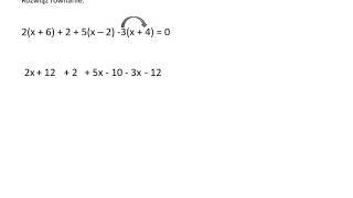 Rozwiąż równanie 2(x + 6) + 2 + 5(x – 2) - 3(x + 4) = 0.