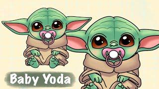 How to draw cute Baby Yoda easy