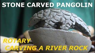 PICK UP A ROCK AND CARVE IT!  Pangolin river rock carving.