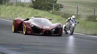 Kawasaki Ninja H2 Black Carbon vs Ferrari F80 Concept vs Nissan Concept 2020 Vision GT at Old SPA