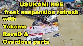 USUKANI NGE front suspension rebuild with REVED, YOKOMO & OVERDOSE parts