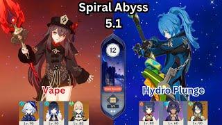 C1 Hutao Double Hydro + Hydro Diluc Plunge | 5.1 Spiral Abyss Floor 12 | Genshin Impact