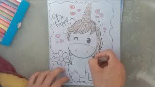 we colouring today a little boy sketch colouring greeen pink brown and purple