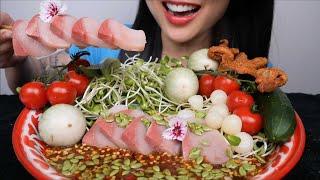 HAMACHI WITH THAI SPICY SALAD SAUCE + FRESH VEGGIES (ASMR EATING SOUNDS) LIGHT WHISPERS | SAS-ASMR