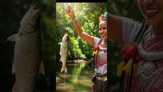 This Cambodian Girl Just Caught a MONSTER Wild Fish!#shorts