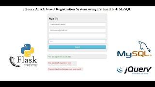 jQuery AJAX based Registration System using Python Flask MySQL