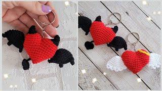 СЕРДЕЧКО ВЯЗАНЫЙ БРЕЛОК КРЮЧКОМ  ДЬЯВОЛЁНОКcrochet heartHäkelherz