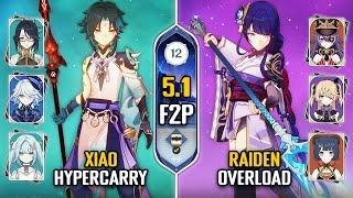 F2P C0 Xiao Hypercarry & C0 Raiden Overload Team | NEW Spiral Abyss 5.1 | Floor 12 | Genshin Impact