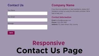 How To Make Responsive Contact Us Page In HTML And CSS | Contact Form HTML CSS