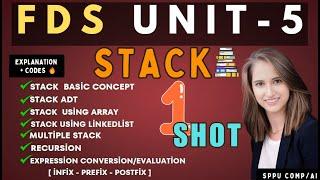 FDS Unit 5 Stack | Complete ONE SHOT | Recursion | Stack using Array & Linked List | ADT |