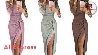 Dress From AliExpress. Women High Split Slash Sexy Elegant Package Hip Club Autumn 2018 Party Dress.