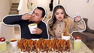 BIRRIA NOODLES, TACOS, MULITAS MUKBBANG! *so good*