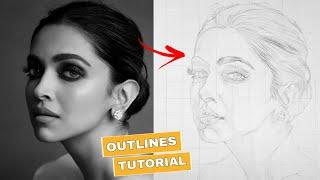 HOW TO DRAW DEEPIKA PADUKONE STEP BY STEP || Grid method Outlines Tutorial