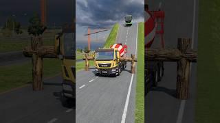 Colourful Long Buses & Capsule Bus vs Log Trap - BeamNG.Drive #shorts #beamngdrive #bus