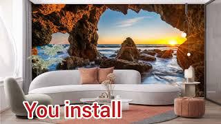 how to make 3d wall photo mural wallpaper | interior design ideas for living room