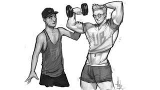 Nerd steals his gym trainer muscle - Muscle growth theft