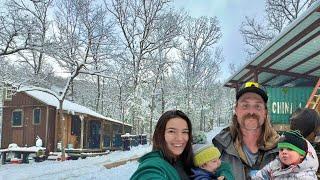 Off Grid Cabin In The Woods: Family's First Snow Day Adventure, 2 miles to hike out