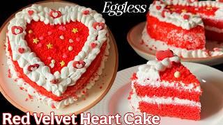 Easy Eggless Red Velvet Heart Cake Without Oven | Spongy Moist Cake Recipe