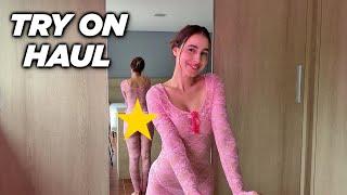 SEE THROUGH PINK PANTHER SUIT TRY ON HAUL (4K)