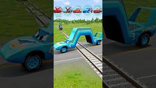 Big & Small McQueen Cars VS Train. Lightning Strikes Back! - BeamNG.drive