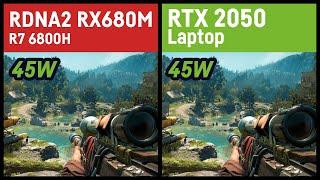 Radeon RX 680M (RDNA 2) vs RTX 2050 (45W) // Laptop