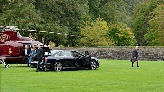 King Charles arrives in Edinburgh |The Scottish Parliament's 25th anniversary  #kilts #helicopter